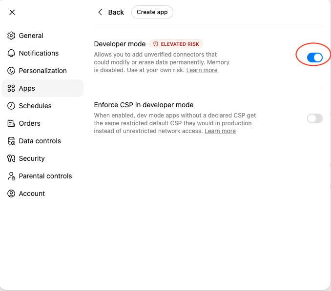 ChatGPT developer mode toggle