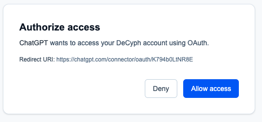 DeCyph allow access screen for ChatGPT MCP connection