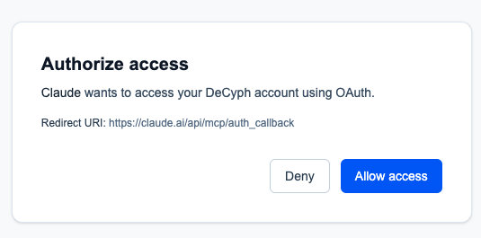 DeCyph sign-in and allow access screen