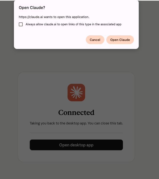 Browser prompt to open Claude